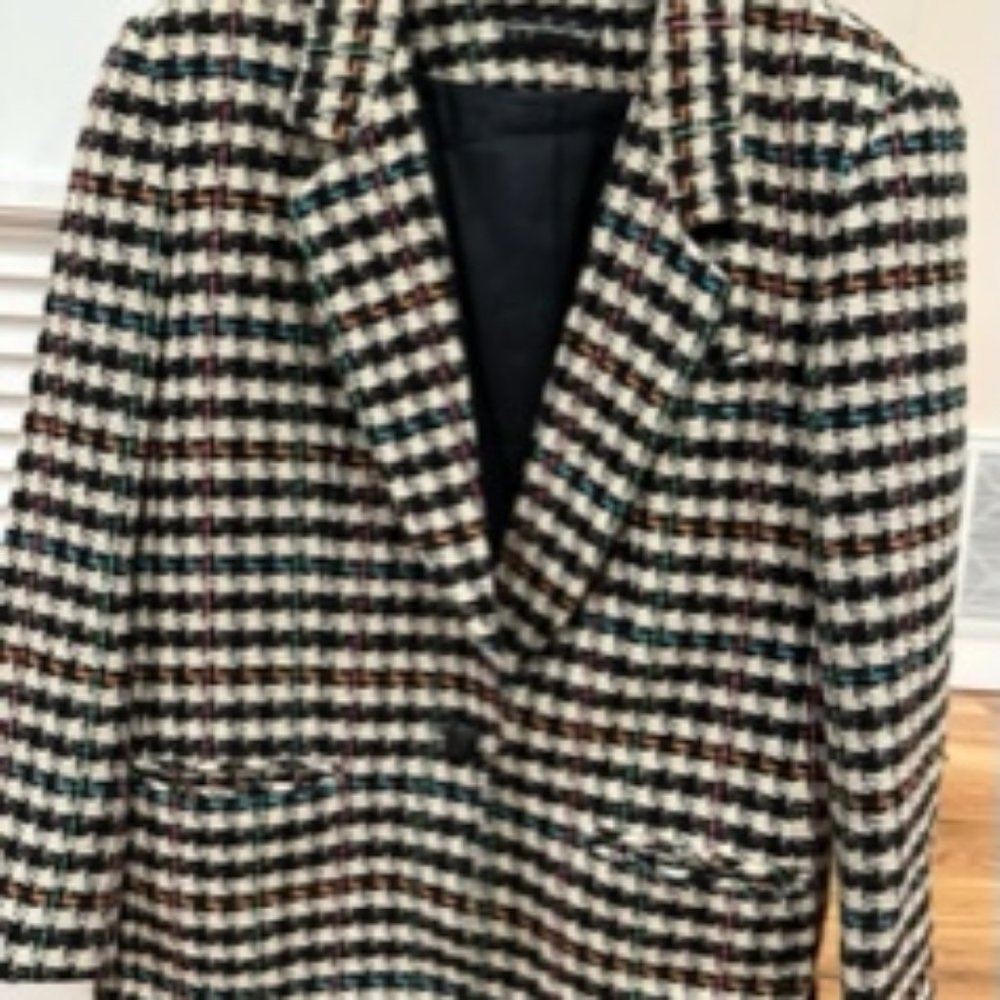 Vintage Girogio Saint Angelo 100% Wool Houndstooth Blazer Size 10 Cream w/stripe